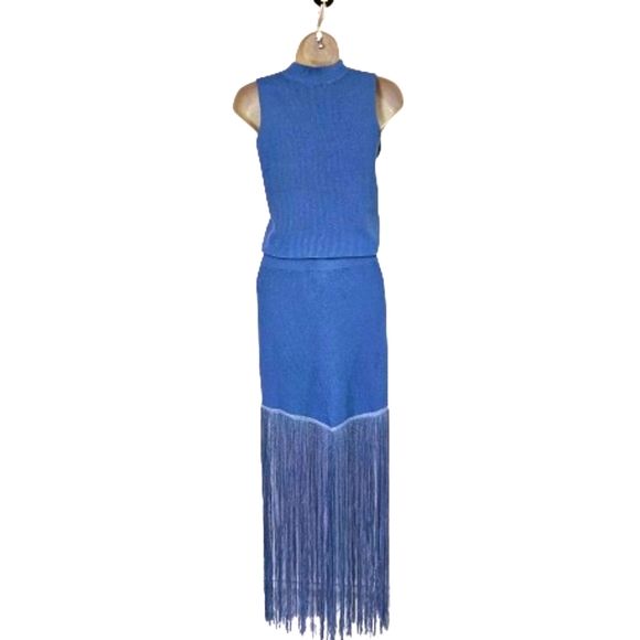 Cloud Ten Blue Sleeveless Knit High Neck Festival Dress with Fringe,Medium, NWT - Picture 11 of 16